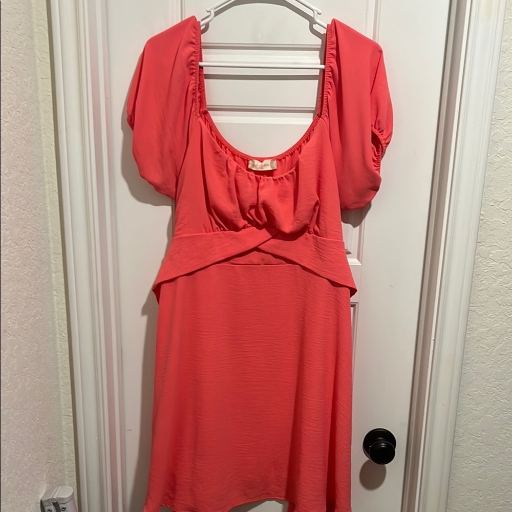 Coral Puff Sleeve Dress